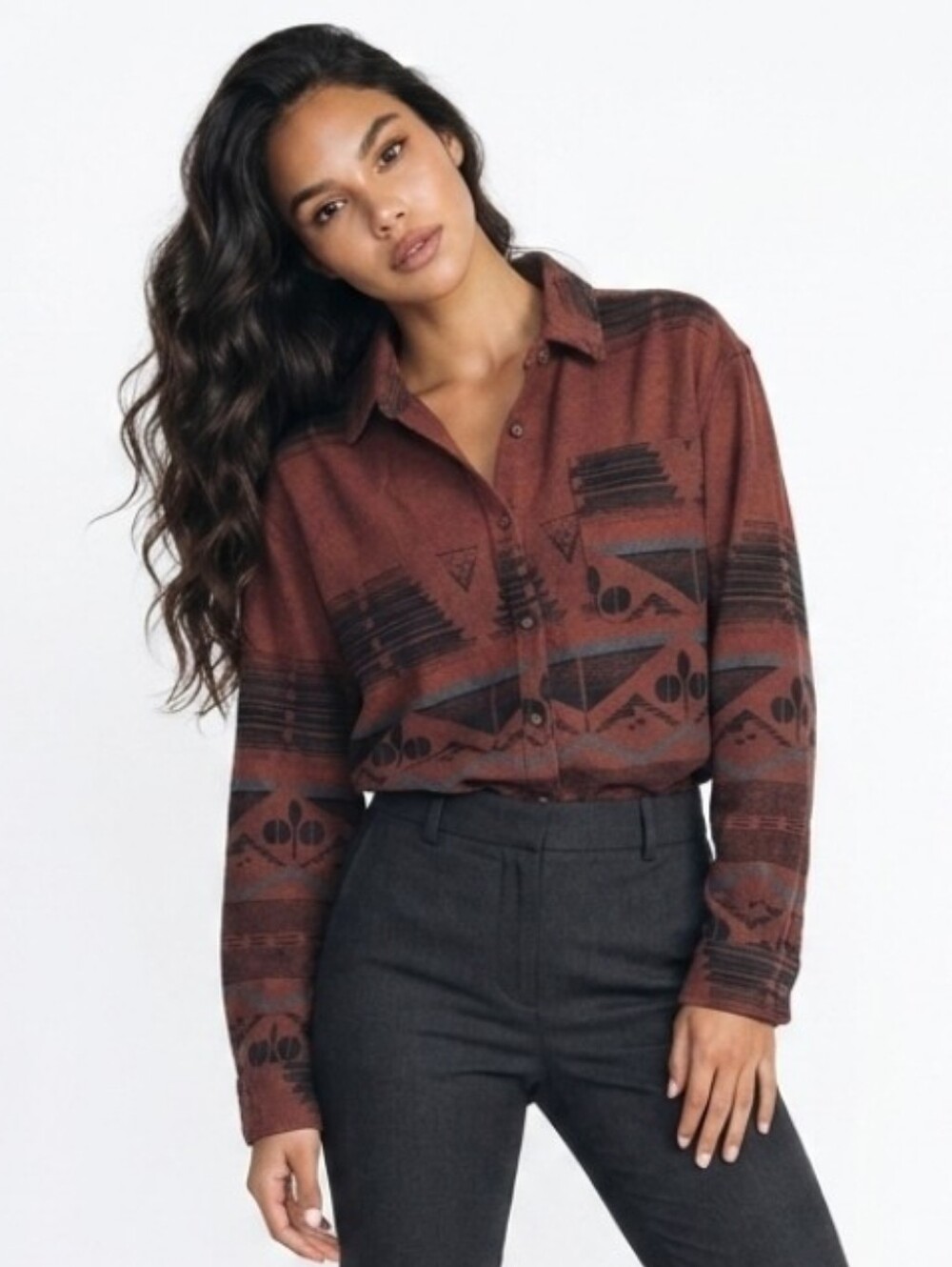 Women's Rust Patterned Button-Up Jacket - Picture 5 of 5